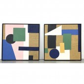 Pair Large Geometric Paintings 2b8019
