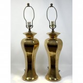 Pair Mid century gold ceramic lamps