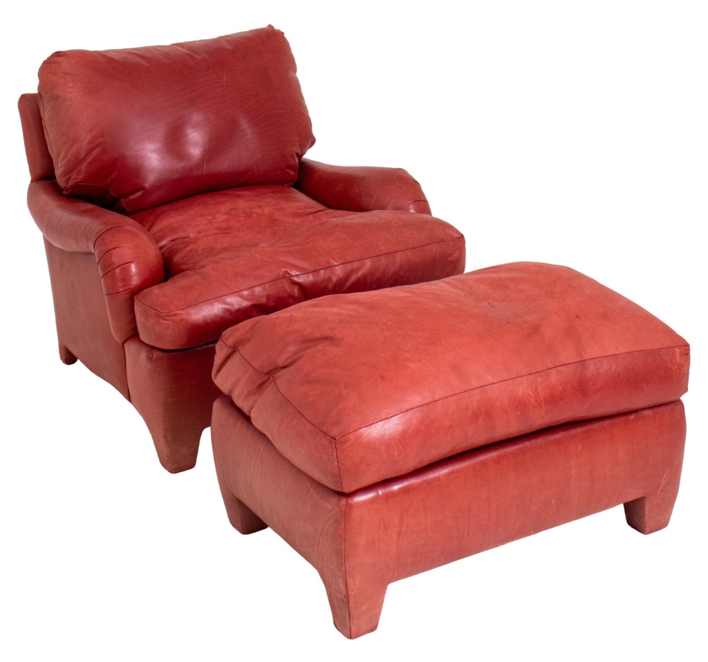 RED LEATHER UPHOLSTERED ARM CHAIR 2bb6ff