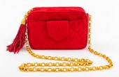 CHANEL QUILTED RED SUEDE HANDBAG 2bb8b2