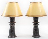 GIACOMETTI STYLE FAUX BRONZE TABLE LAMPS,