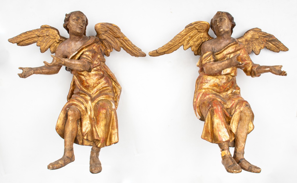 BAROQUE CARVED WOOD ANGEL SCULPTURES  2bc1e5