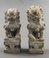 CHINESE CARVED STONE GUARDIAN LIONS,