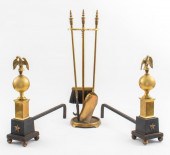 AMERICAN FEDERAL BRASS CAST IRON ANDIRONS