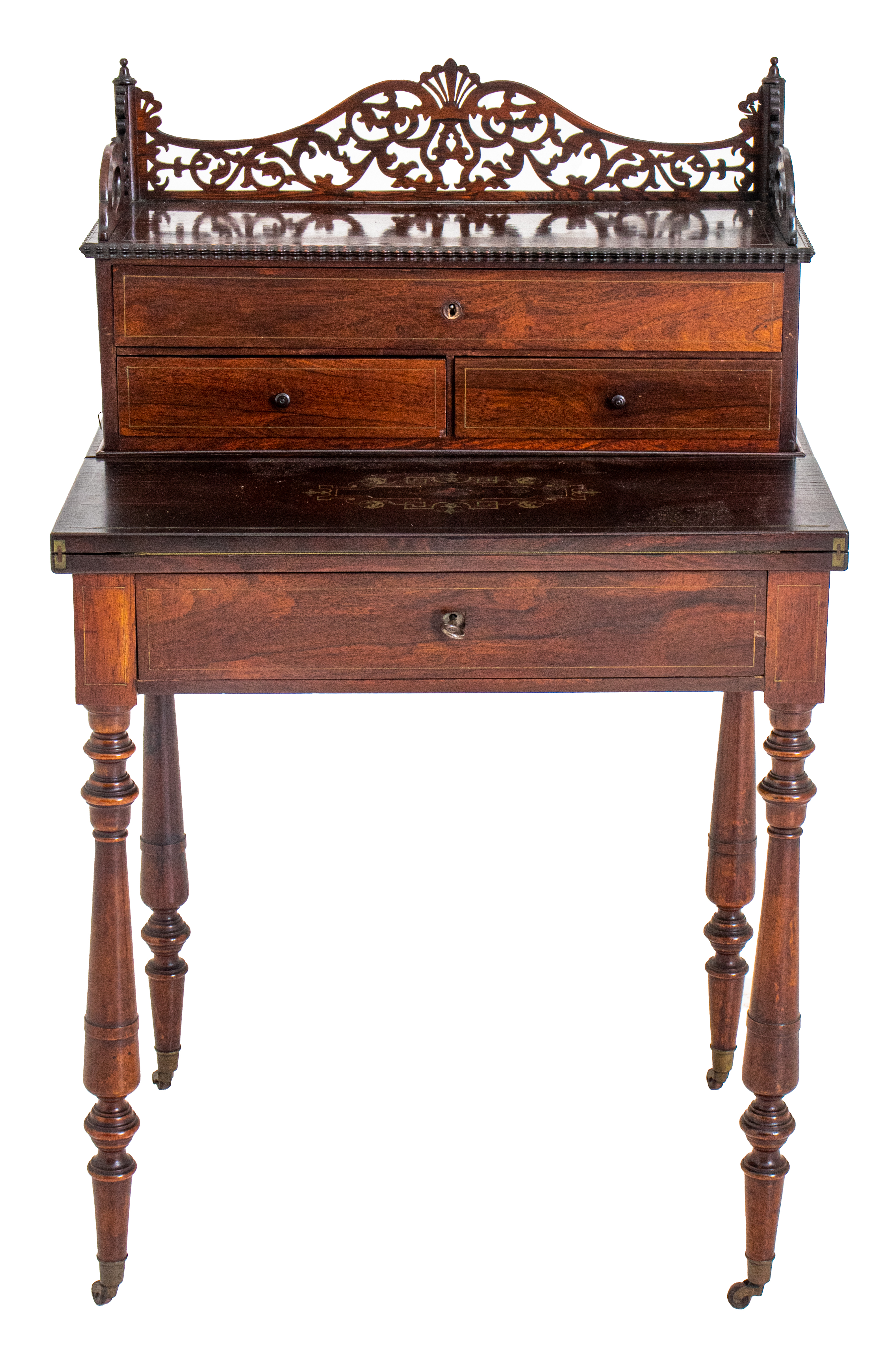 VICTORIAN BRASS-INLAID ROSEWOOD LADY'S DESK