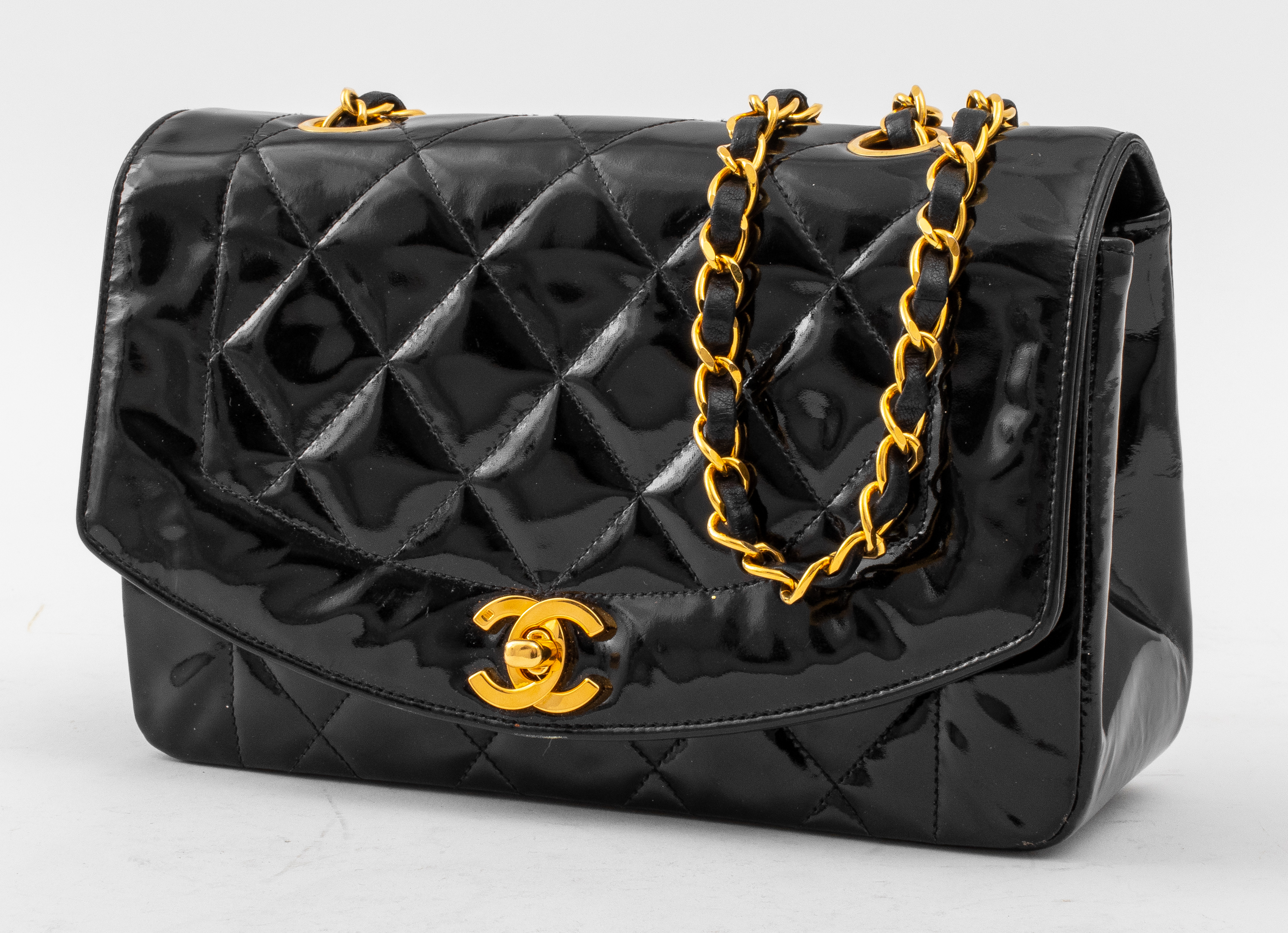 CHANEL DIANA QUILTED PATENT LEATHER