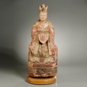 ANTIQUE CHINESE PAINTED WOOD GUANYIN