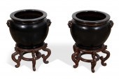 PAIR CHINESE FISHBOWLS ON STANDS Pair