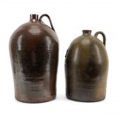 TWO AMERICAN BROWN & GREEN GLAZED POTTERY