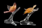 TWO MURANO GLASS BIRD ON BRANCH FIGURES