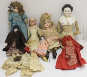 6 BISQUE AND PORCELAIN DOLLS, LATE 19TH