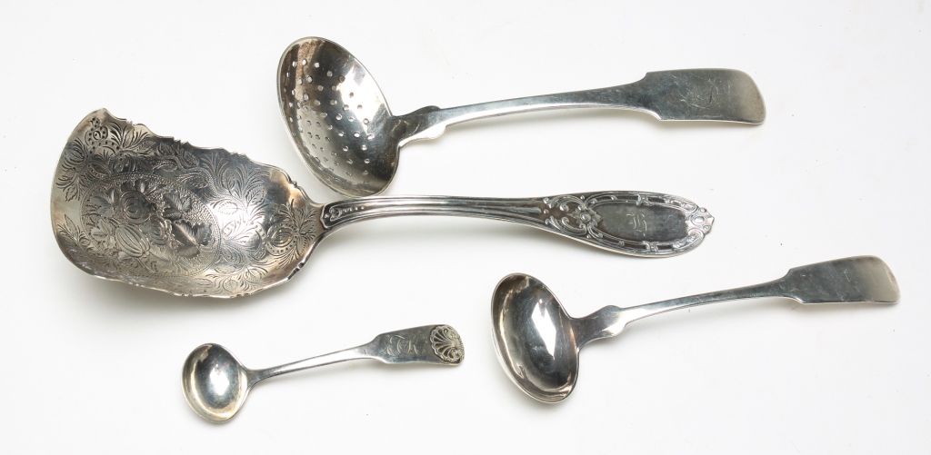 FOUR STERLING AND COIN SILVER SPOONS  2c2f3a