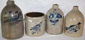 LOT OF FOUR 19TH C. DECORATED STONEWARECONTAINERS.