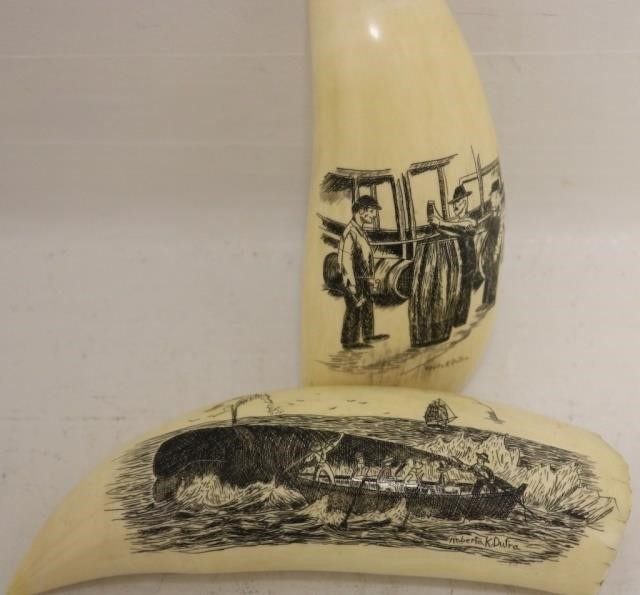 2 LATE 20TH C SCRIMSHAW WHALES 2c2199