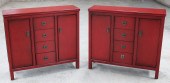 PAIR OF MODERN RED LACQUER BUFFET CABINETS