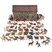 PAINTED WOOD NOAHS ARK WITH ANIMALS
19TH