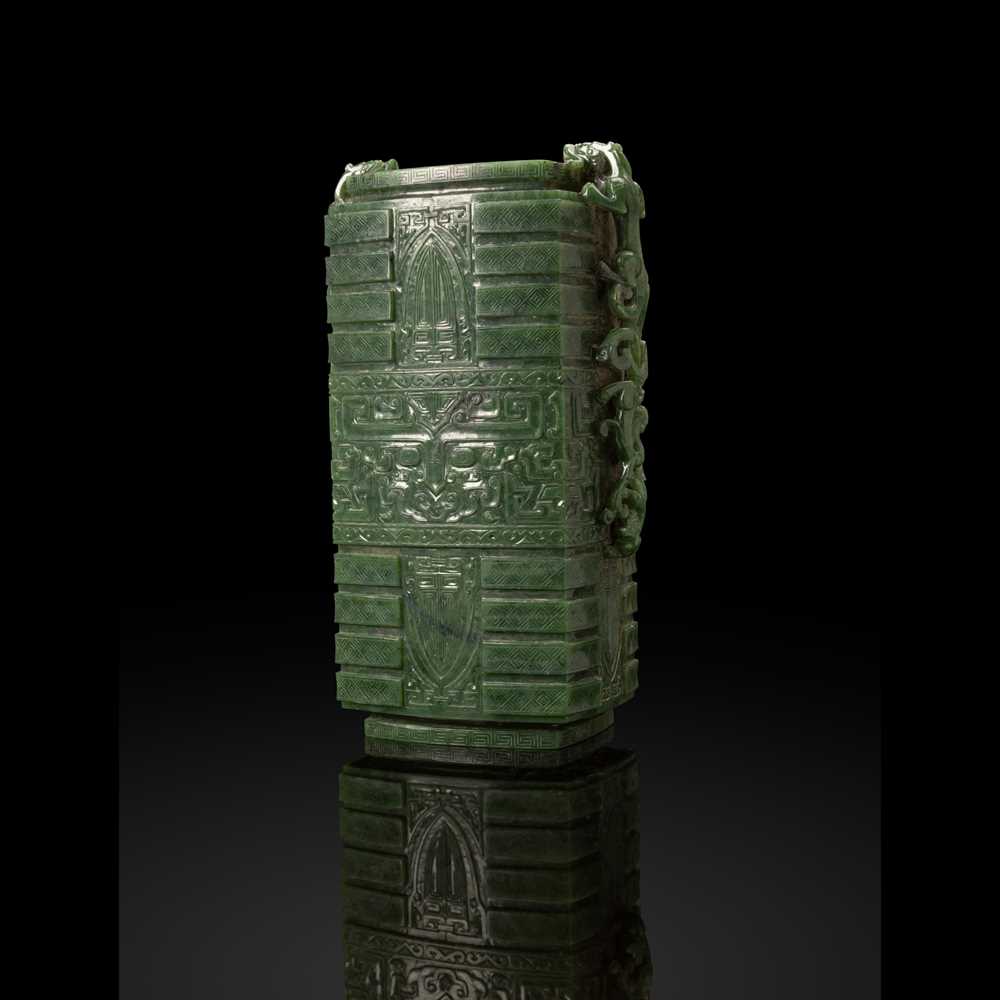 LARGE SPINACH JADE ARCHAISTIC CONG  2cab92