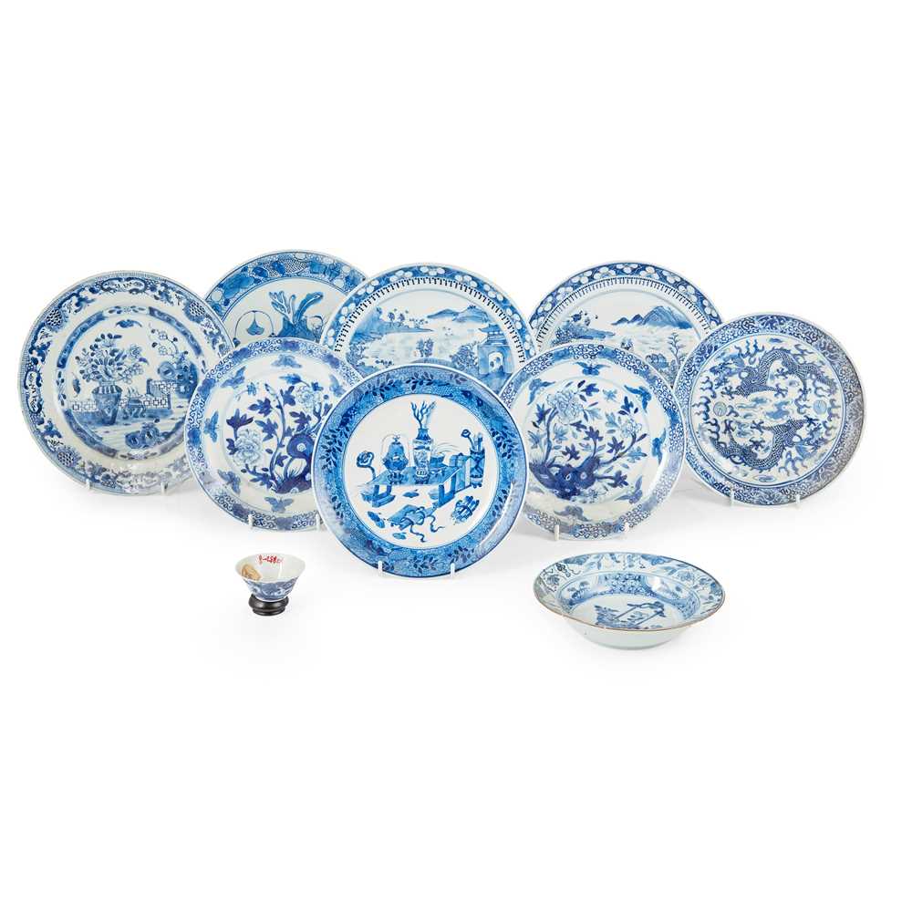 GROUP OF TEN BLUE AND WHITE WARES QING 2cd2f9