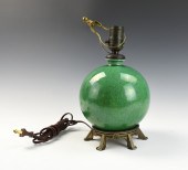ASIAN GREEN GE GLAZED LAMP JAR with