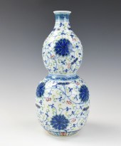 CHINESE DOUCAI DOUBLE GOURD VASE, 19TH