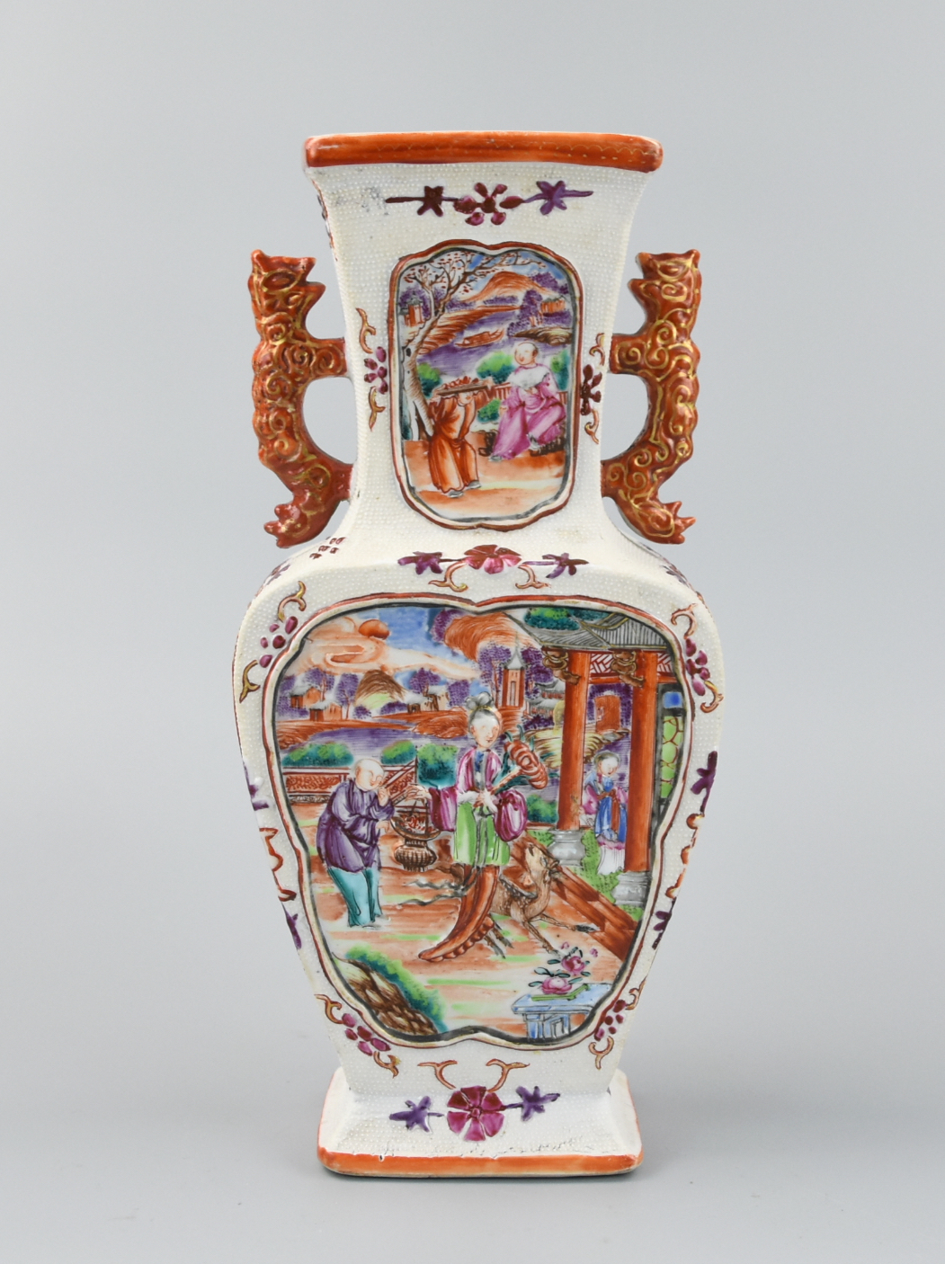 CHINESE CANTON SQUARE VASE W FIGURES  2cf120