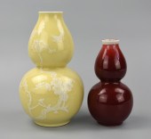 2 CHINESE GOURD VASES: YELLOW & RED