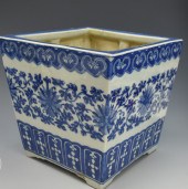 CHINESE BLUE & WHITE SQUARE FLOWER BASIN,19TH
