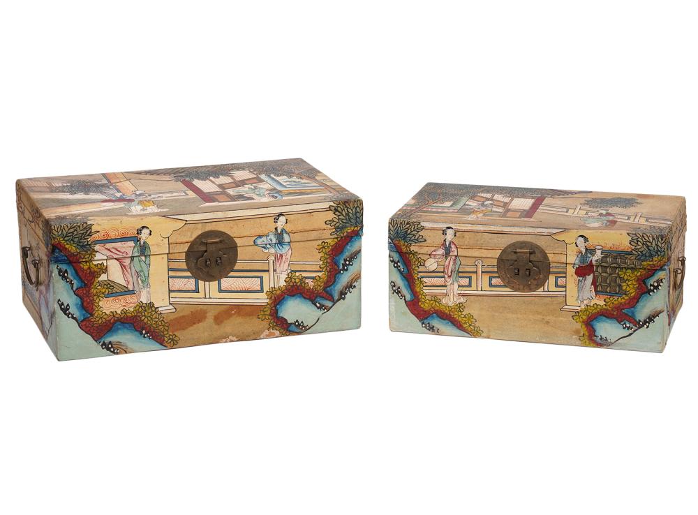 2 CHINESE POLYCHROMED PIGSKIN BOXES2 2cfffb
