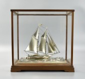 LARGE JAPANESE SILVER SAILBOAT IN SHOWCASE