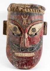 INDIAN POLYCHROME PAINTED WOODEN MASK