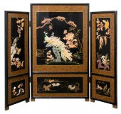 CHINESE BLACK LACQUER SCREEN WITH STONE