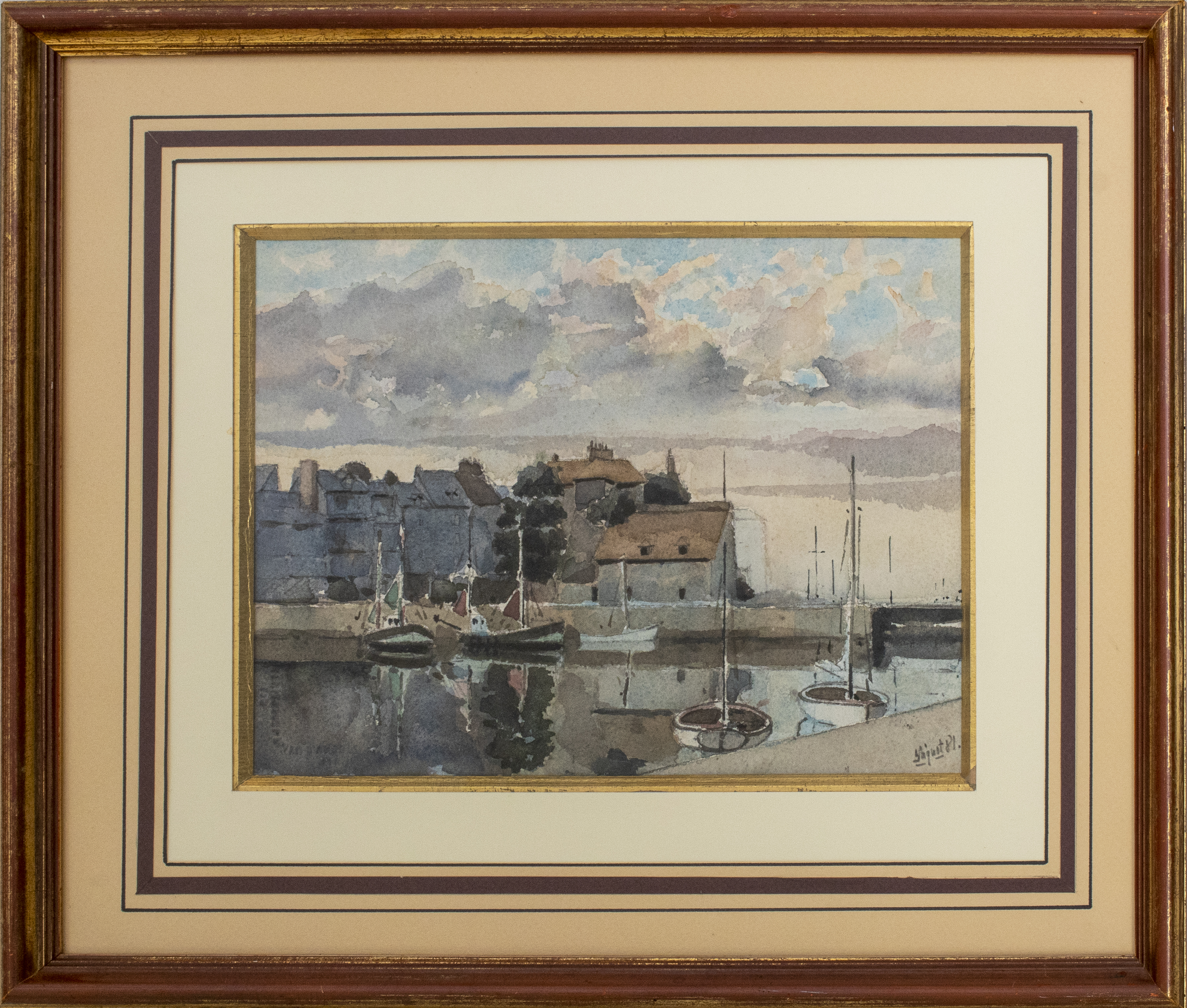 ILLEGIBLY SIGNED HONFLEUR WATERCOLOR 2d27a4