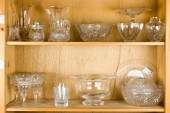 TWO SHELVES OF GLASS TABLE AND STEMWARE