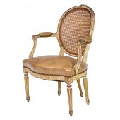 LOUIS XVI STYLE LEATHER UPHOLSTERED