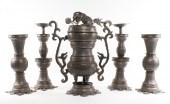 CHINESE FIVE PIECE PEWTER ALTAR 2d2b95