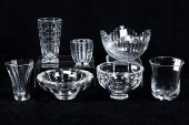 (LOT OF 7) ORREFORS GLASS VASES AND