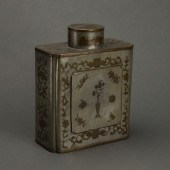 CHINESE PEWTER WITH BRASS INLAY TEA