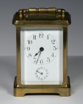 H&H CARRIAGE CLOCK WITH LEATHER CASE
