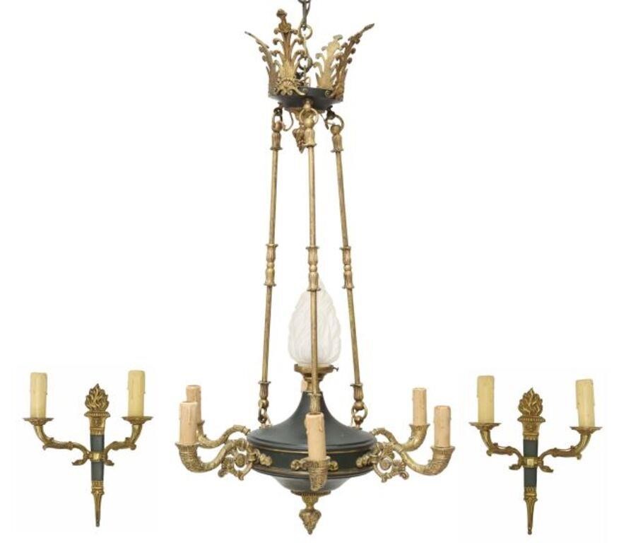  3 FRENCH EMPIRE STYLE TOLE CHANDELIER 2d6c71