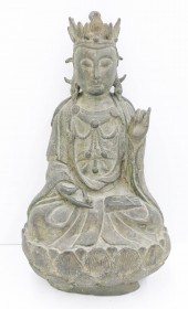 Chinese Ming Bronze Seated Guanyin 12x6.5.