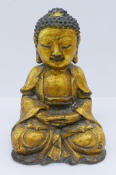 Chinese Qing Gilt Iron Seated Buddha