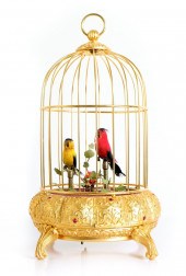 DOUBLE SINGING BIRDS IN JEWELED CAGE