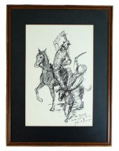 INK DRAWING ON PAPER DON QUIXOTE SANCHO