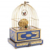 GERMAN CLOCKWORK BIRD BOX WITH CAGE