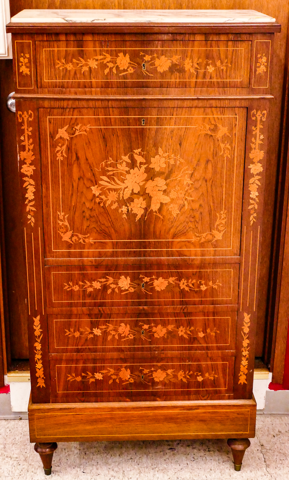 Antique Marquetry Inlaid Marble