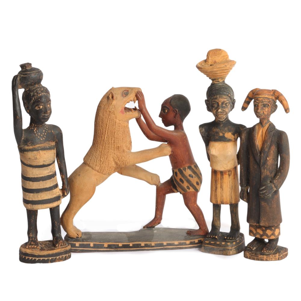 FOUR AFRICAN HAND CARVED AND PAINTED 2d8370