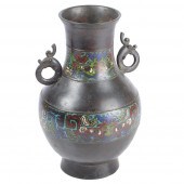 CHINESE CLOISONNE BRONZE DOUBLE HANDLE