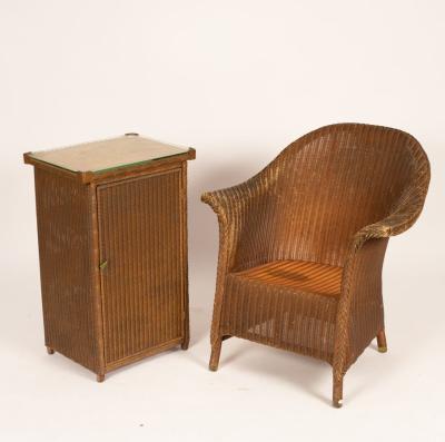 A Lloyd Loom chair and bedside 2db241