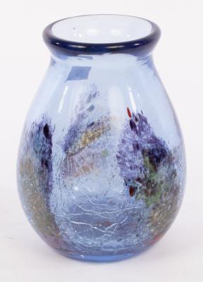 A bulbous blue glass studio vase  2dbf05