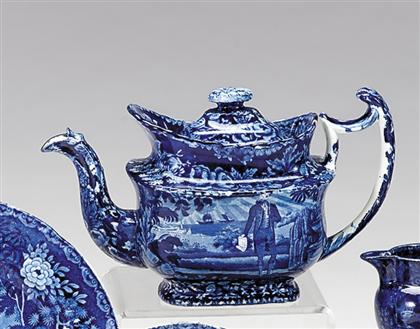 Historical blue transferware teapot 4959a